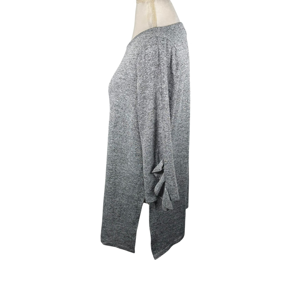 Clara Sun Woo Gray Marled Knit Sweater V-Neck Tunic Top Ruffle 3/4 Slv Size M - Picture 6 of 8